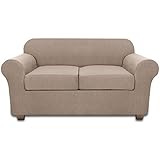 3 Piece Loveseat Slipcover, NORTHERN BROTHERS Stretch Soft Thicker Sofa Couch Covers for 2 Cushion Couch (Base Cover Plus 2 Seat Cushion Covers, Taupe)