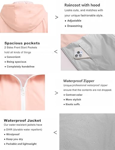 SoTeer Women's Waterproof Raincoat Outdoor Hooded Rain Jacket Windbreaker S-XXXL3
