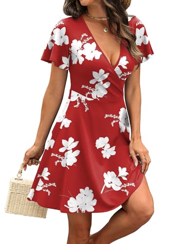 Image of RUMIA Women Casual Dresses Wrap V Neck Dress A-Line Summer Sundress Fashion