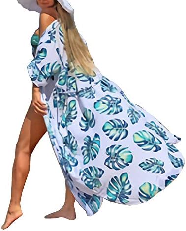 Women's Swimsuit Beach Cover Up Chiffon Long Kimono Floral Print Cardigan Bathing Suit Dress