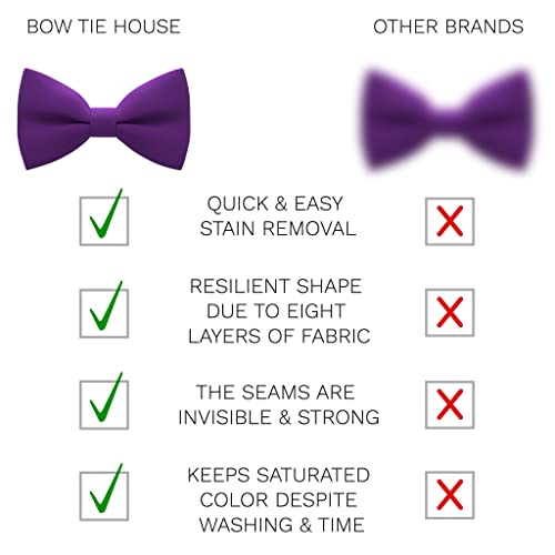 Image of Bow Tie House Boys Classic Pre-Tied Bow Tie Formal Solid Tuxedo (Medium, Violet)