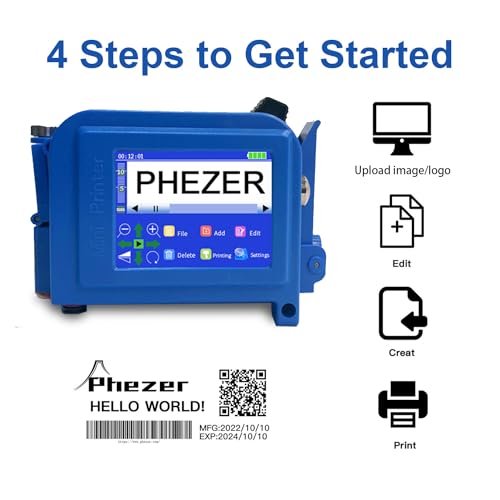 Phezer Mini impressora a jato de tinta atualizada para superfície plana e curva PC11 Plus, 25 idioma