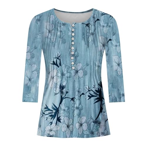 SHAOBGE Fall 3/4 Sleeve Tops for Women 2024 Floral Print Casual Shirts V Neck Button Oversized Comfy Lightweight Y2k Blouses2