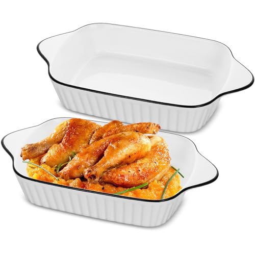 Hioph Lasagna Baking Dish Set of 2 Ceramic Baking Dishes Heat-Resistant Handles Rectangular Wide Baking Dish Oven Safe