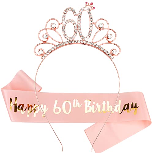 Banda de 60 cumpleaños para mujer y corona para fiesta de gala