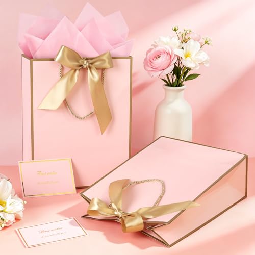 Image of JMANNI Gift Bags with Handles, 13 inch Medium Gift Bag for Presents, 8 Pcs Bags with 16 Tissue Paper and 8 Cards for Baby Shower Wedding Bridal Shower Mother's Day Birthday Party