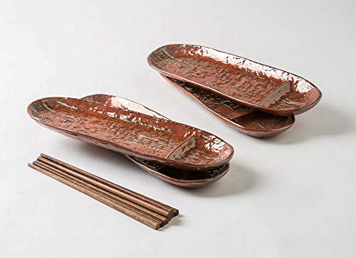 Pangu Japanese Style Sushi Plate Set(4 Sushi Plates And 4 Pairs Of Chopsticks), Dinnerware Set, Fune(Boat), Orange, Service For 4 #TOP6