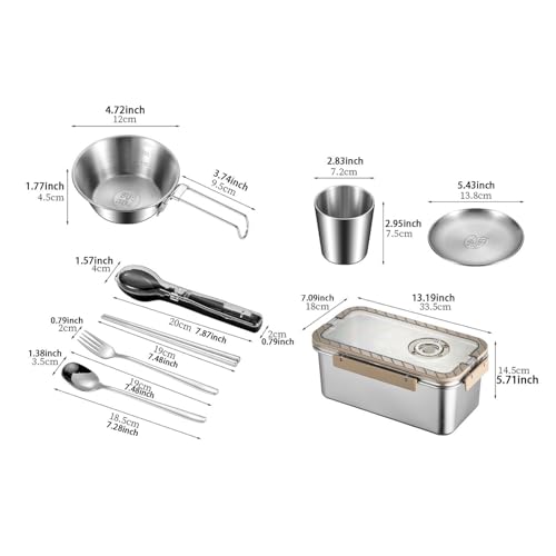 QSTDGVPW Outdoor Dining Set Messware Kit Plates Bowls Cups Utensils for Camping Activities, 2 Person - Image 2