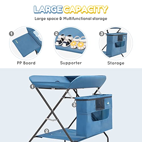 Baby Changing Table, Portable Folding Diaper Changing Station With Wheels, Adjustable Height Mobile Nursery Organizer, Large Storage Racks For Newborn Baby &Infant #TOP2