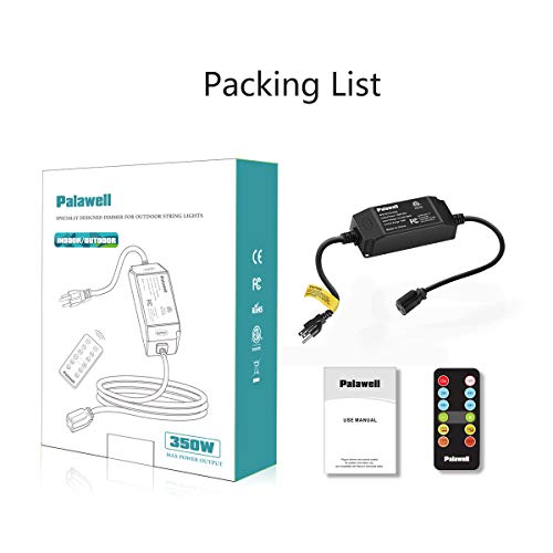 Palawell 100FT Dimmer Switch Lights Timer Waterproof Outdoor Wireless Remote Control Kit, 350W LED Dimmer for Dimmable LED String Bulbs