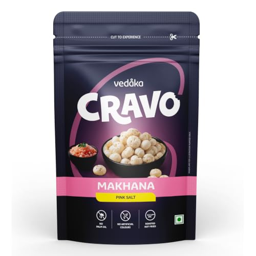 Image of Amazon Brand - Vedaka Cravo Pink Salted Makhana Snack | No Palm Oil | No Artificial Colours | Roasted, Not Fried | Source of Protein | 75g