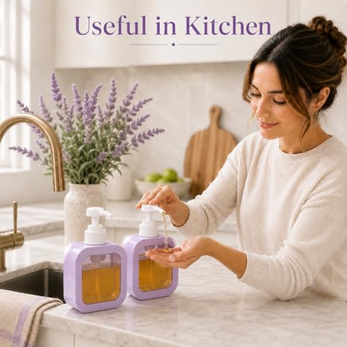 Image of Soap Dispenser for Wash Basin - Handwash Dispenser Bottle for Bathroom Sink - Liquid Soap Hand Wash Pump Bottle Plastic Container for Home, Bathroom(Purple,Pack of 2)