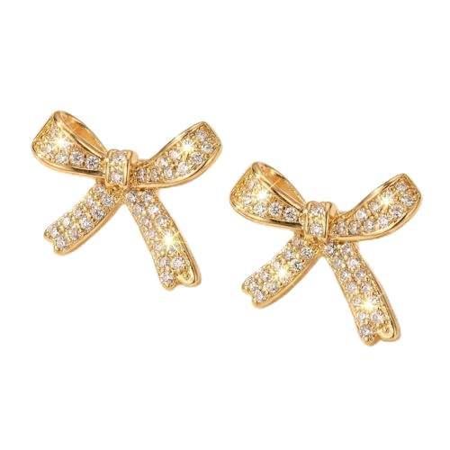AVYRING Gold Bow Earrings for Women Girls - Sparkling & Dainty Cubic Zirconia Stud Earrings Hypoallergenic Perfect for Brides & Bridesmaids