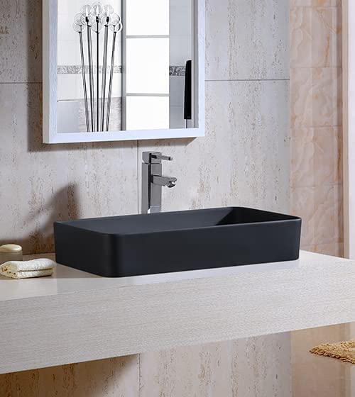 Image of Designer Table Top Counter Basin | Countertop | Tabletop Ceramic Bathroom Sink | Wash Basin Over Counter | Wash Basin For Bathroom (Matte Black 24 x 14 x 5 Inch)