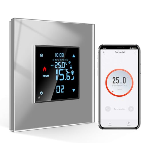 CNBINGO Smart Thermostat Flush-Mounted with Crystal Glass Panel WiFi Digital Room Thermostat Compatible with Alexa Echo