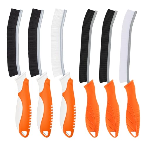 TQRR Brosse à Joints, Brosse de Nettoyage à Poils durs, Brosse de Nettoyage de Salle de Bain, Brosse Joint Carrelage, Outil de Nettoyage pour la Cuisine, Les Toilettes, Fenêtre (6, Orange)