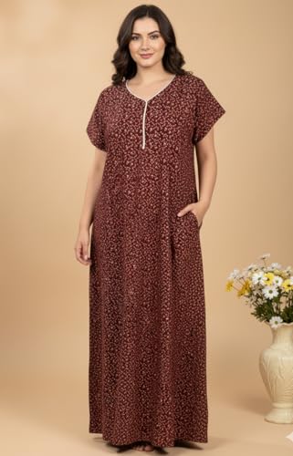 Image of Bahumaan Pure Cotton Nighty for Woman | Maxi Nighty for Women Cotton | Night Gown for Women with Pocket, Ideal for Loungewear
