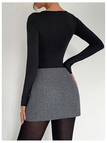 SOLY HUX Women's High Waisted A Line Mini Tweed Skirt Elegant Work Office Skirts2
