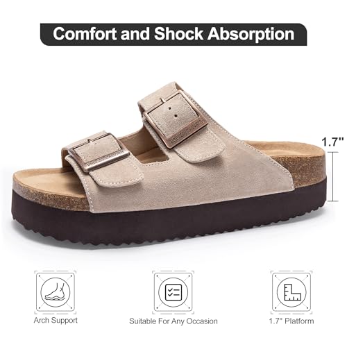 Image of Platform Sandals Women Suede Sandals Arch Support Summer Slides with Adjustable Buckle Open Toe