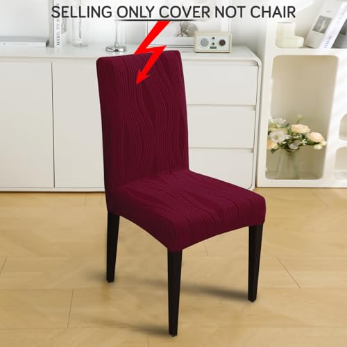 Image of HOKIPO 200 GSM Stretchable Knitting Jacquard Chair Cover Set of 2,'Nestiva Series' Burgundy (AR-6072-BRGN)