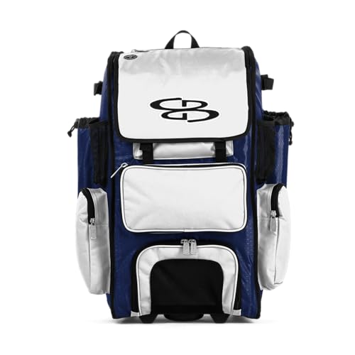 Boombah Rolling Superpack Baseball/Softball Gear Bag - 23-1/2" x 13-1/2" x 9-1/2" - BRSP2C23 Royal Blue/White - Telescopic Handle - Holds 4 Bats - Wheeled Version