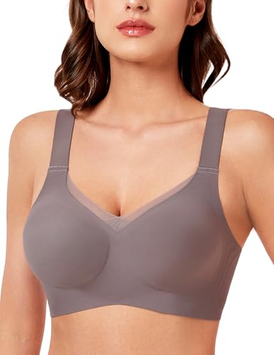 Image of MOEOZLLO V Lace Bras for Women No Underwire Seamless Bralettes for Women Wireless Bra Soft Support Everyday T Shirt Bras -Grey,S, Small
