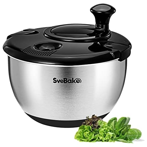 SveBake Stainless Steel Salad Spinner with Crank Cover