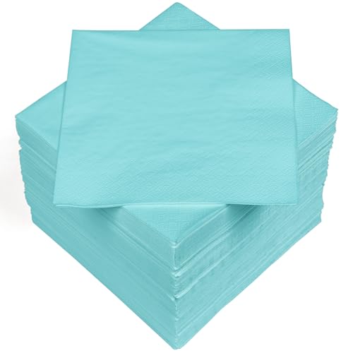 HEKU 100 servilletas monocromáticas, 3 capas, 33 x 33 cm, calidad uniforme para eventos y gastronomía, práctico paquete de 5 unidades, muy absorbentes y elegantes, azul claro