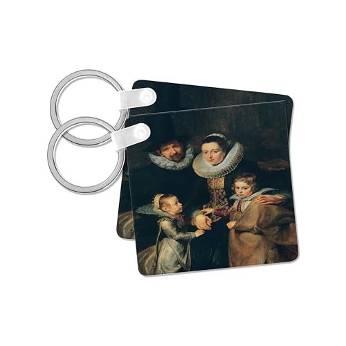 3dRose, The Family of Jan Bruegel the Elder, c. 1613 by Sir Peter Paul Rubens, set of 2 Key Chains