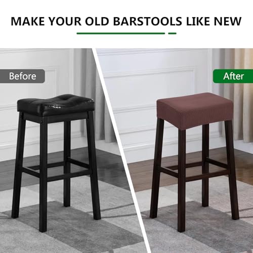 Image of YISUN Stool Covers Rectangle - 4 Pack Stretch Waterproof Saddle Seat Cover Counter Bar Stools Bar Chairs Covers Kitchen Island Chairs Cushion Protector (4, Coffee)