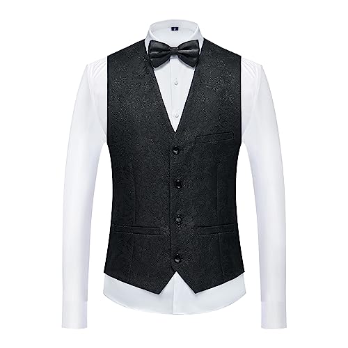 UNINUKOO Mens Slim Fit Suit 3 Piece 1 Button Paisley Prom Floral Wedding Tuxedo for Men US Size L Black3