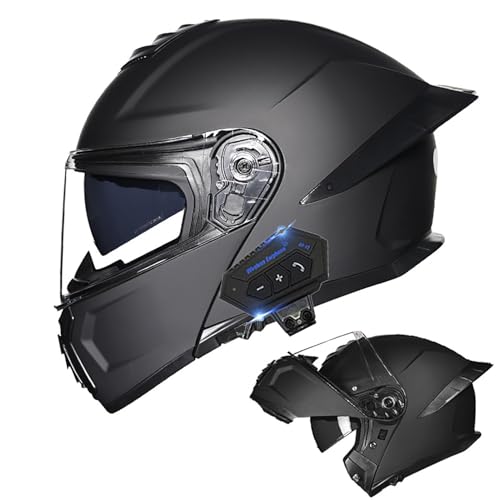 Frcychri Casque De Moto Modulaire Bluetooth, Casque Moto Homme Avant Rabattable Modulaire, Homologué ECE avec Double Visière, Casque Scooter, pour Hommes Femmes D,X-Large