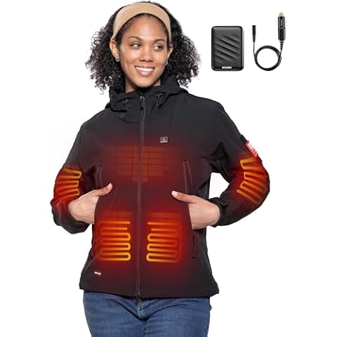 DEWBU Women's Heated Jacket (Black, L) with Cigarette Lighter Cable Cover