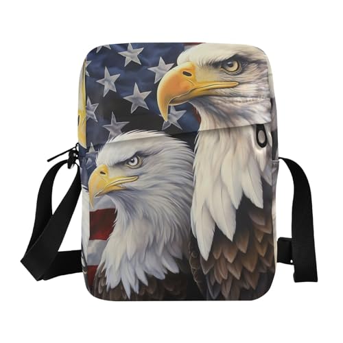 Crossbody Bag American Flag Eagle 4th Of July Independence Day Messenger Bag for Women Men Purse Shoulder Bag Satchel Bag with Adjustable Strap 214A7039