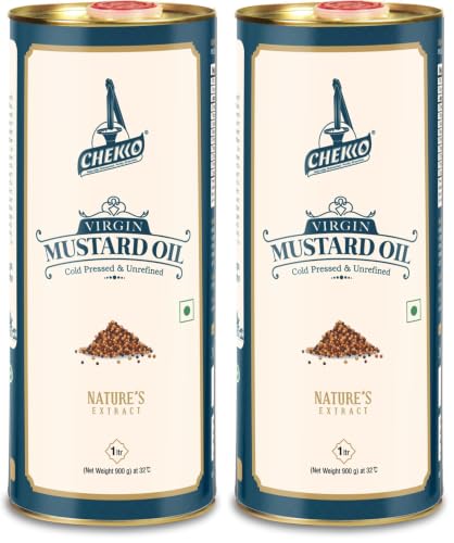 Image of Chekko Cold Pressed Mustard Oil 1 litre | Kachi Ghani Yellow Mustard Oil | Wood Pressed Edible Cooking Oil for Frying, Pickles, Sauteing & Traditional Indian Cooking | Natural Unrefined Mustard Oil Bulk Pack