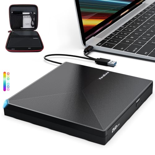 PeroBuno Unità CD DVD Esterne, USB 3.0 e Tipo C Masterizzatore CD Esterno, CD/DVD -/+RW Lettore CD...