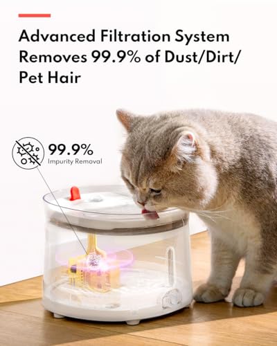 Image of Homerunpet Cat Water Fountain Porcelain-Tray with Self-Cleaning Wireless-Pump, Ultra Quiet Pet Water Fountain for Cats and Dogs, Easy to Clean and Assemble, Filters Included, Smart LED Light, 68oz /2L