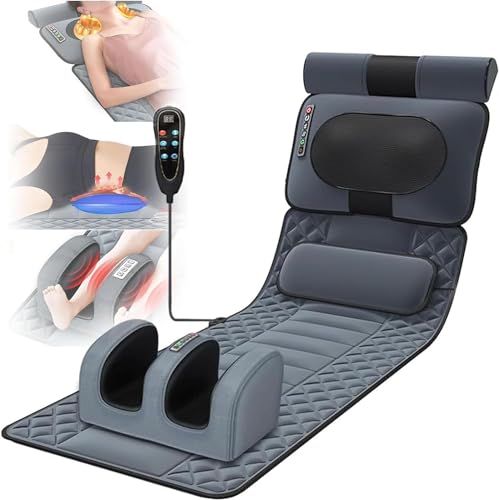 Tapis de massage complet du corps avec chaleur, avec 9 vitesses de massage/3 modes de synchronisation, avec chaleur 20 têtes de massage du cou, avec 10 moteurs vibrants, pour le dos, le cou, les lomba