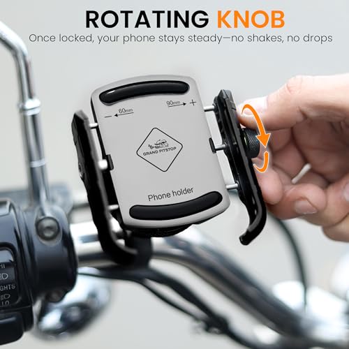 Image of GRAND PITSTOP Bike Mobile Holder | (Silver - Jaw Grip 360) | Aluminium Clamp for Scooters, Bikes, Bicycles | Sturdy GPS Phone Mount | Shockproof, Firm Hold for Navigation