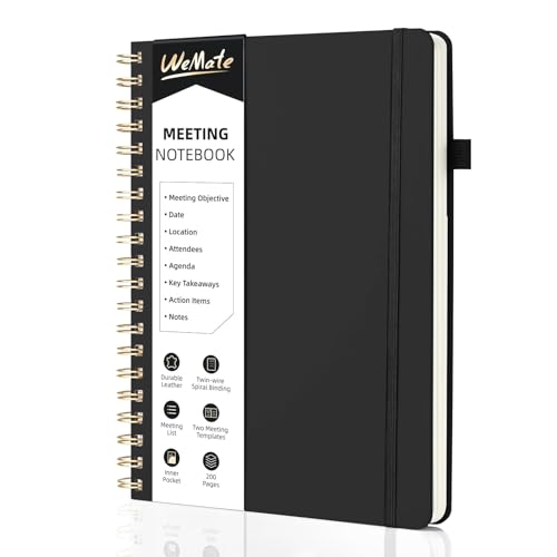 WEMATE 会議ノート 議事録 打ち合わせ B5 200ページ リングノート 仕事ノートミーティングブック 日記帳 メモ帳 黒