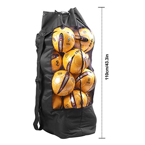 HQdeal Extra Large Waterproof Mesh Ball Bag Heavy Duty Football Shoulder Bag Drastring Bag for Basketball Volleyball Soccer Rugby Net Ball Carrying Storage Sack Holds 15 Balls - Thumbnail 5