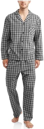 Hanes Women's Men's Woven Plain-Weave Pajama Set, Black/Grey Plaid, 3X-Large