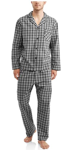 Hanes Women's Men's Woven Plain-Weave Pajama Set, Black/Grey Plaid, 3X-Large #TOP2