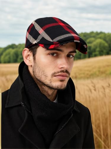 Image of Men's Plaid Striped Newsboy Ivy Flat Driving Golf Cap