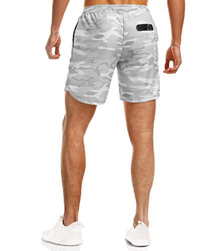 Everworth Men's 2-In-1 Bodybuilding Workout Shorts Lightweight Gym Training Short Running Athletic Jogger With Zipper Pockets (Light Grey Camo, Us M : [Waist 31"-33"]) #TOP2