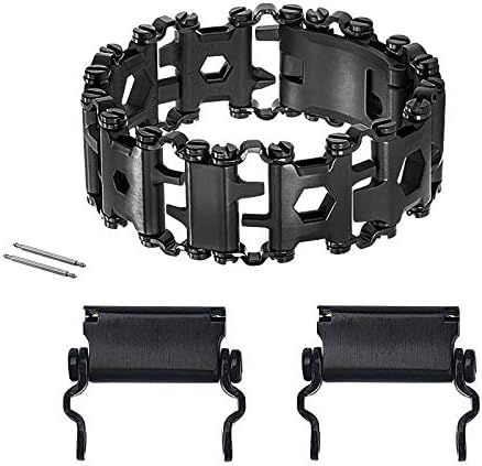 ONELANKS Stainless Tool Bracelet for Men Compatible for LEATHERMAN TREAD and Watch Band 29 in 1 Survival Hiking Camping Travel Friendly Multitools Wearable Bracelet （Black）