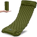 Fucidan Camping Isomatte Aufblasbare Schlafmatte Outdoor Luftmatratze mit Fußpresse mit Kissen Kleines Packmaß Ultraleicht wasserdichte Matratze Camping Selbstaufblasend für Zelt Trekking Strand Grün