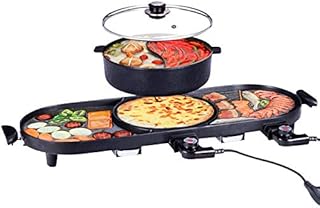 YZT QUEEN Electric Grill Pan with Hot Pot, Electric Hot Pot Grill Electric Barbecue Grill Indoor 2 in 1 Large Capacity Split Multifunctional Non-Stick Pan, Dual Temperature Control