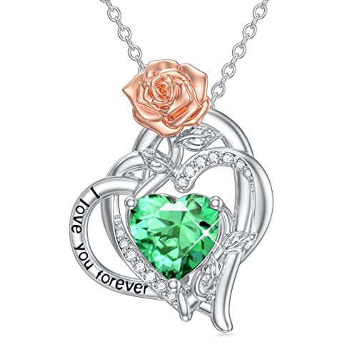 Toupop Heart Necklaces For Women Sterling Silver Rose Heart Pendant Necklace With May Birthstone Emerald Birthday Christmas Jewelry Gifts For Women Girls Mom Friends #TOP19