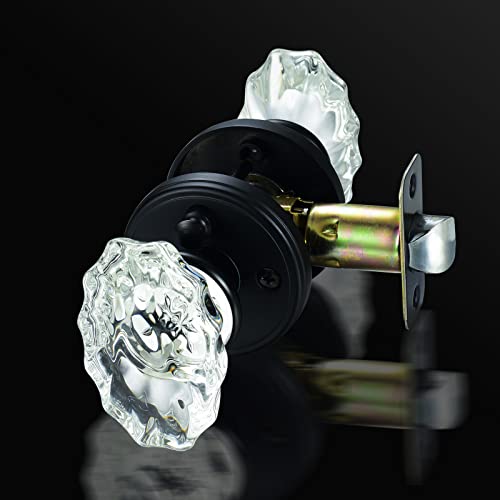 Clctk Oval Glass Door Knobs Interior With Lock, Vintage Privacy Crystal Door Knobs, Matte Black Finish #TOP1